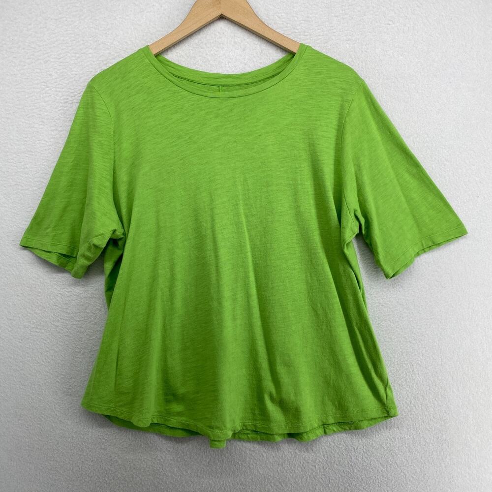 EILEEN FISHER Top L Slub Jersey Organic Cotton Crew Neck Short Sleeve Green